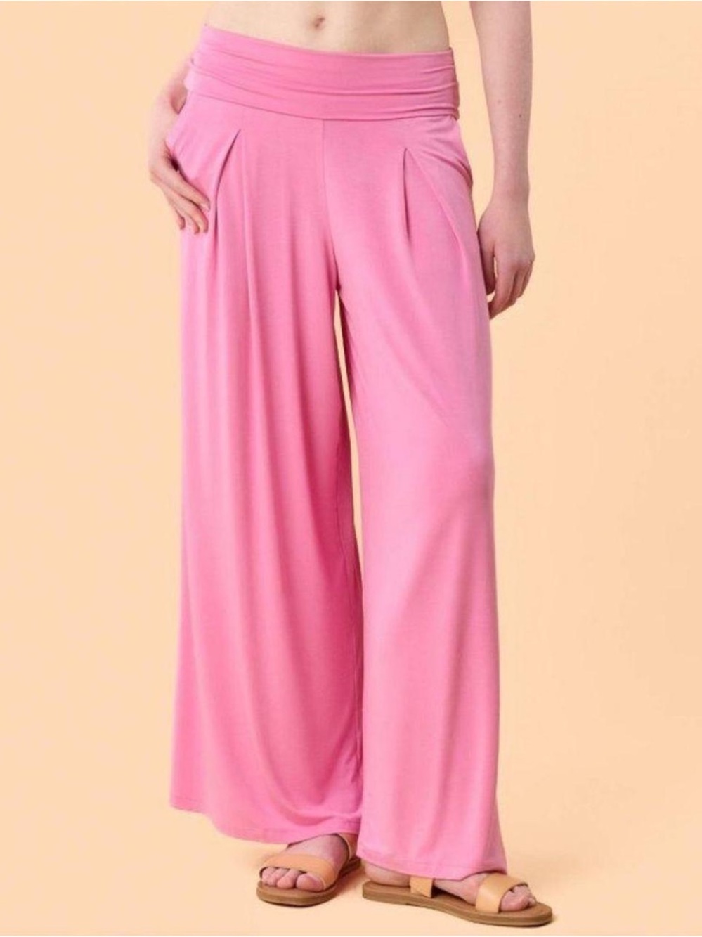 Blogilates Women’s Homebody Foldover Wide Leg Pants - Pink Size Large NWT